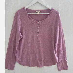 SUNDANCE Pink Cotton Henley Knit Top Button Closure Size L